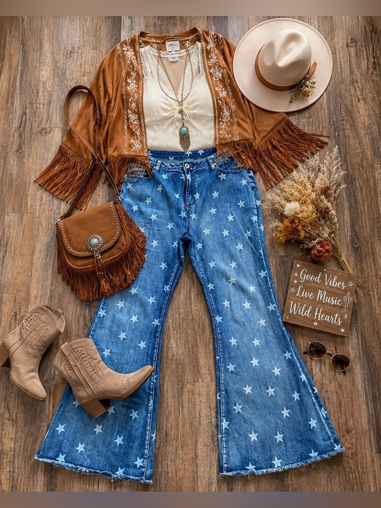 Anna-Kaci Denim - ANNA KACI High Rise Star Print Flare Festival Jeans Size 14